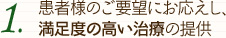 1、患者様の御要望にお応えし、満足度の高い治療